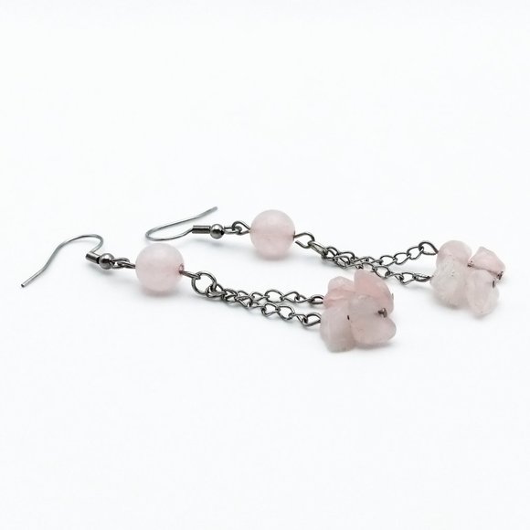 Rose Quartz Gemstone Chakra Healing Earrings Valentine's Day Handmade Jewelry - Picture 4 of 10